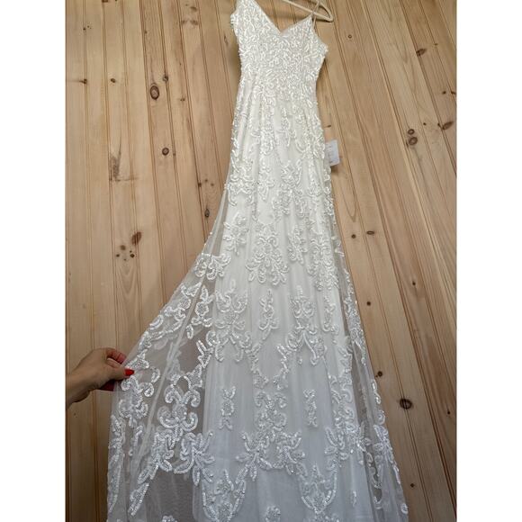 NWT Lulus Everlasting Passion White Sequin Beaded Backless Maxi Dress Bride XXS - Picture 10 of 12